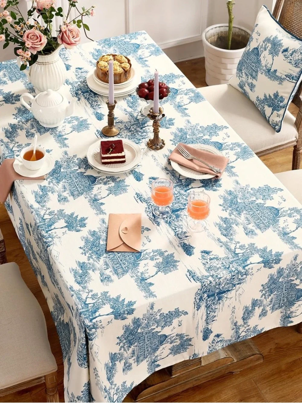 PATDREA NWT Vintage Cyan Rectangle Small Tablecloth, Linen -55x71